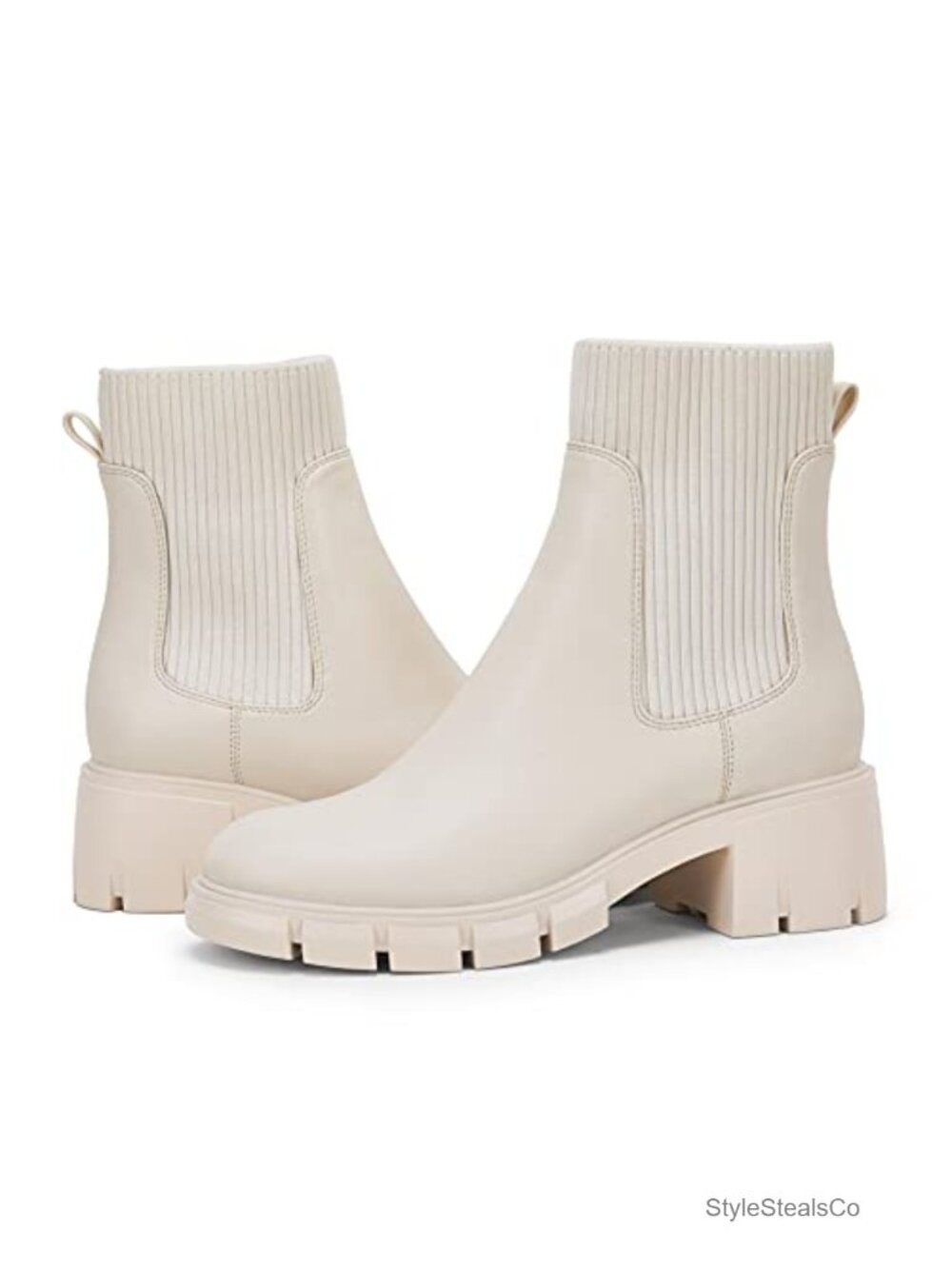 Platform Chunky Block Heel Ankle Boots Elastic Chelsea Lug Sole Combat